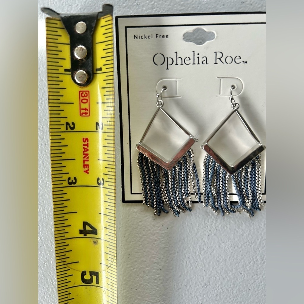 Ophelia Roe Silver and Blue Fringe Earrings Nickel free - Picture 3 of 3